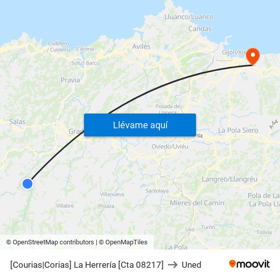 [Courias|Corias]  La Herrería [Cta 08217] to Uned map