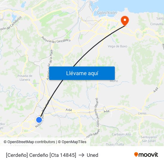 [Cerdeño]  Cerdeño [Cta 14845] to Uned map