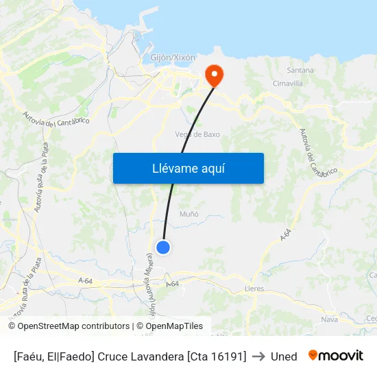 [Faéu, El|Faedo]  Cruce Lavandera [Cta 16191] to Uned map