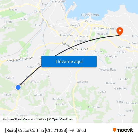 [Riera]  Cruce Cortina [Cta 21038] to Uned map