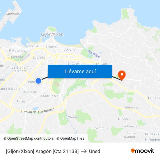 [Gijón/Xixón]  Aragón [Cta 21138] to Uned map