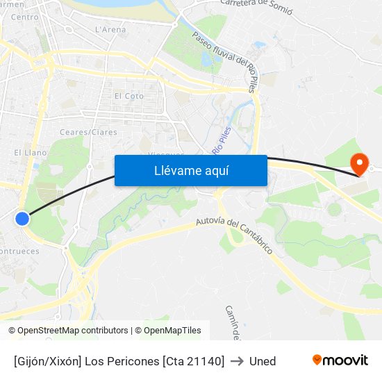 [Gijón/Xixón]  Los Pericones [Cta 21140] to Uned map