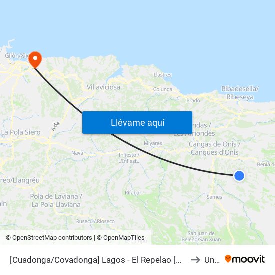 [Cuadonga/Covadonga]  Lagos - El Repelao [Cta 21425] to Uned map