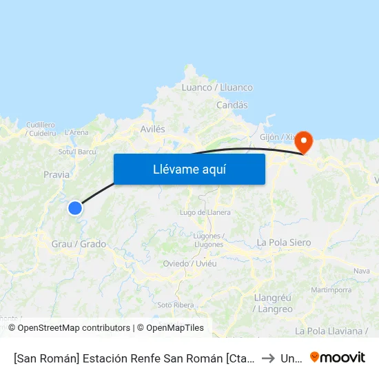 [San Román]  Estación Renfe San Román [Cta 00038] to Uned map