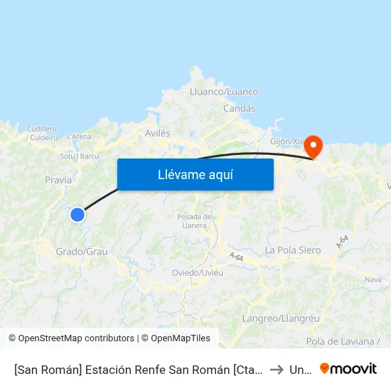 [San Román]  Estación Renfe San Román [Cta 00061] to Uned map
