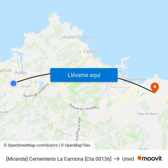 [Miranda]  Cementerio La Carriona [Cta 00136] to Uned map