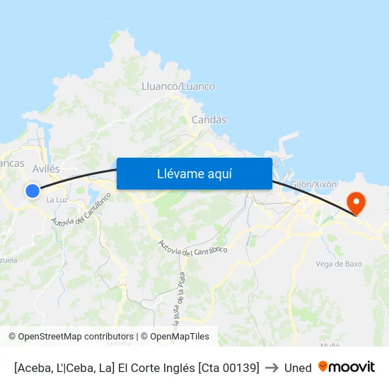 [Aceba, L'|Ceba, La]  El Corte Inglés [Cta 00139] to Uned map