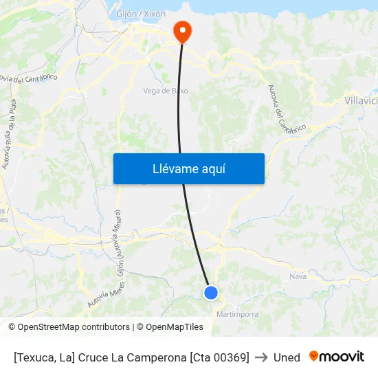 [Texuca, La]  Cruce La Camperona [Cta 00369] to Uned map
