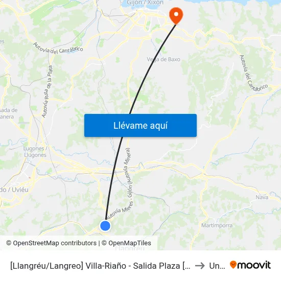 [Llangréu/Langreo]  Villa-Riaño - Salida Plaza [Cta 00405] to Uned map