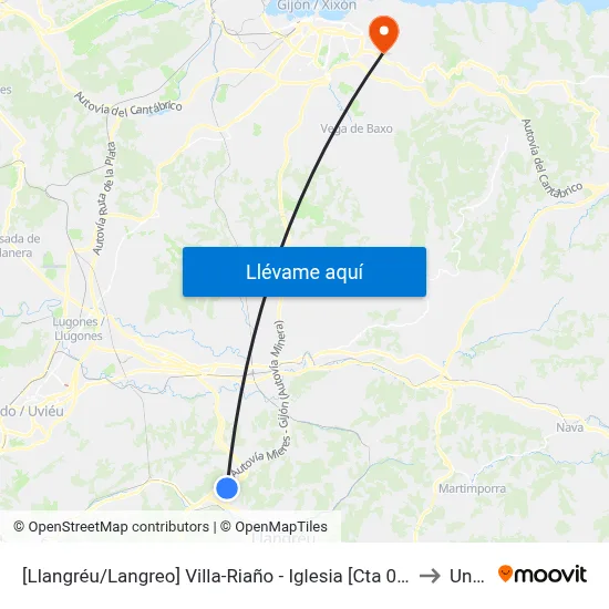 [Llangréu/Langreo]  Villa-Riaño - Iglesia [Cta 00406] to Uned map
