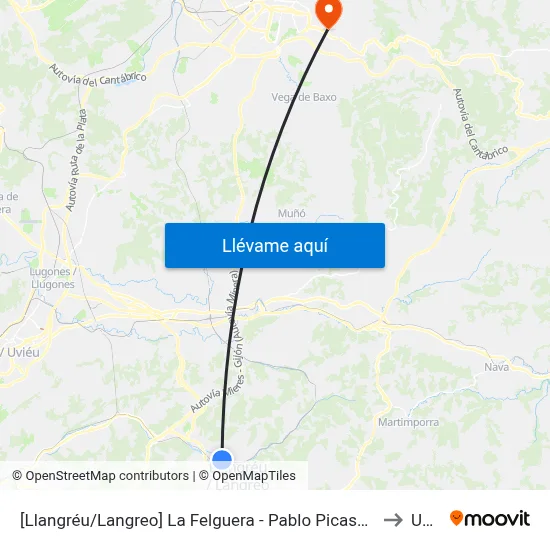 [Llangréu/Langreo]  La Felguera - Pablo Picasso [Cta 00414] to Uned map