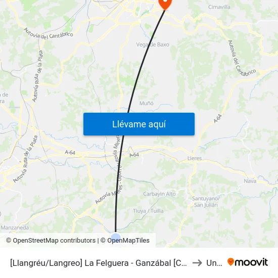 [Llangréu/Langreo]  La Felguera - Ganzábal [Cta 00419] to Uned map