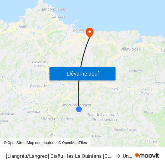 [Llangréu/Langreo]  Ciañu - Ies La Quintana [Cta 00428] to Uned map