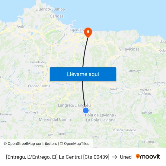 [Entregu, L'/Entrego, El]  La Central [Cta 00439] to Uned map