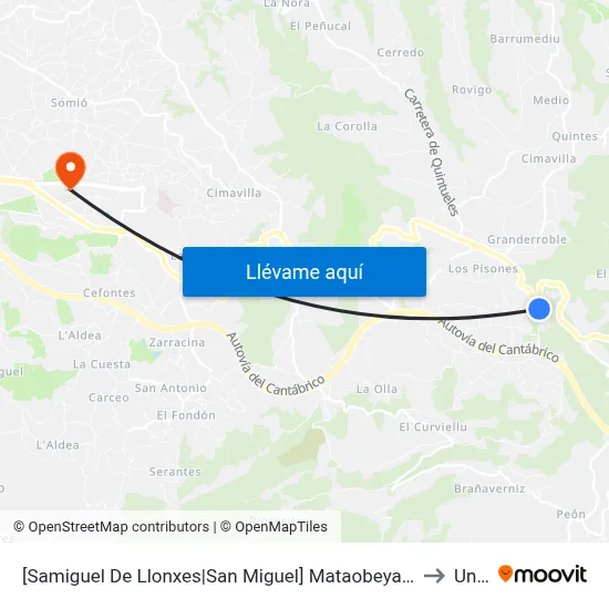 [Samiguel De Llonxes|San Miguel]  Mataobeya [Cta 00516] to Uned map
