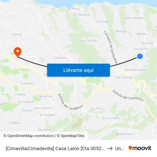 [Cimavilla|Cimadevilla]  Casa Lalón [Cta 00525] to Uned map