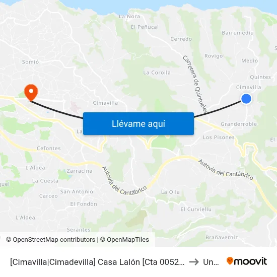 [Cimavilla|Cimadevilla]  Casa Lalón [Cta 00526] to Uned map