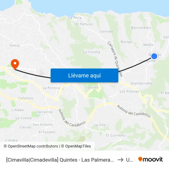 [Cimavilla|Cimadevilla]  Quintes - Las Palmeras [Cta 00530] to Uned map