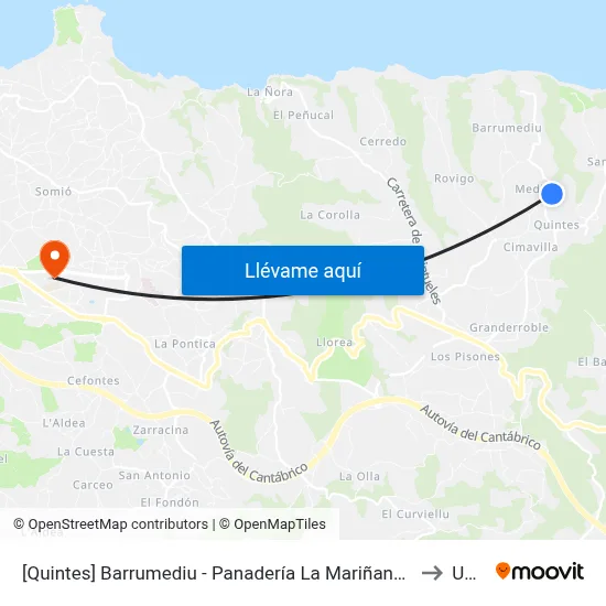 [Quintes]  Barrumediu - Panadería La Mariñana [Cta 00535] to Uned map