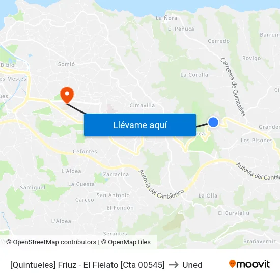[Quintueles]  Friuz - El Fielato [Cta 00545] to Uned map