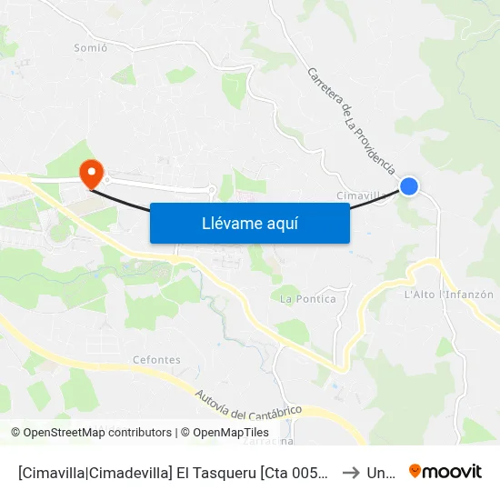 [Cimavilla|Cimadevilla]  El Tasqueru [Cta 00555] to Uned map