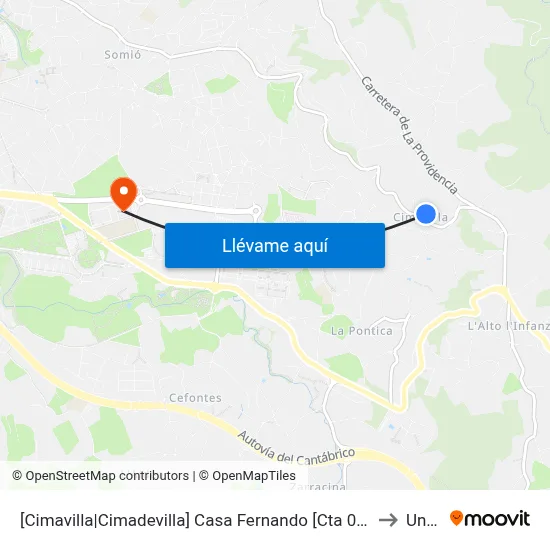 [Cimavilla|Cimadevilla]  Casa Fernando [Cta 00557] to Uned map