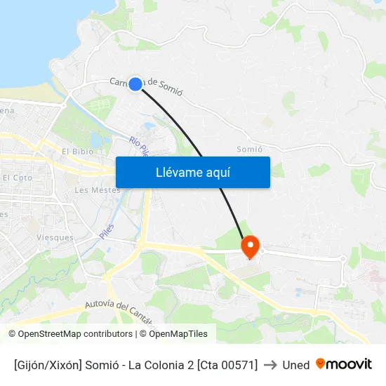 [Gijón/Xixón]  Somió - La Colonia 2 [Cta 00571] to Uned map