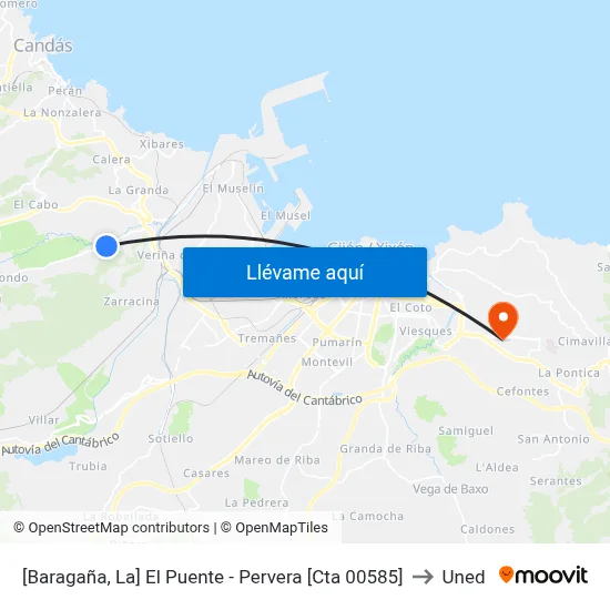[Baragaña, La]  El Puente - Pervera [Cta 00585] to Uned map