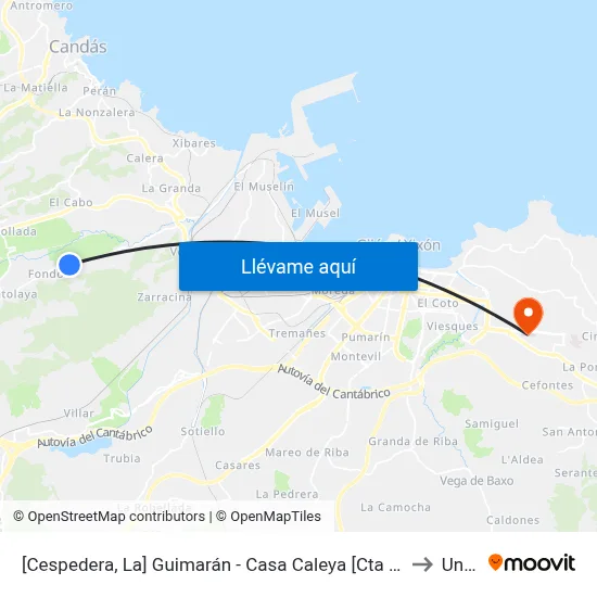 [Cespedera, La]  Guimarán - Casa Caleya [Cta 00596] to Uned map