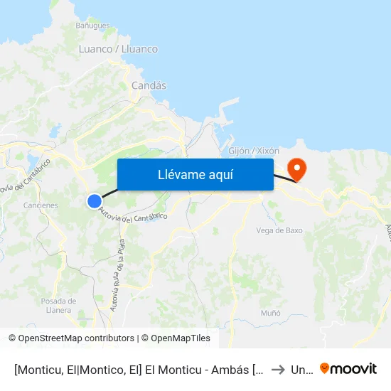 [Monticu, El|Montico, El]  El Monticu - Ambás [Cta 00621] to Uned map