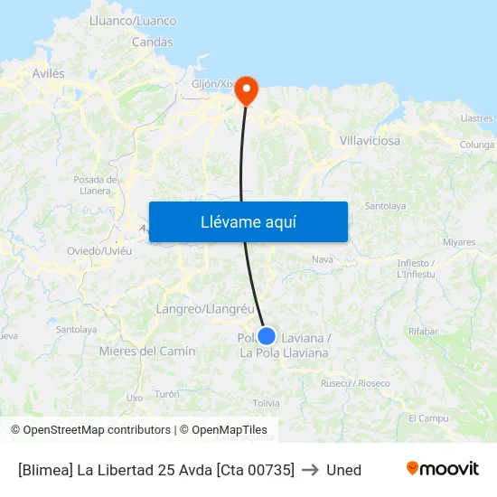 [Blimea]  La Libertad 25 Avda [Cta 00735] to Uned map
