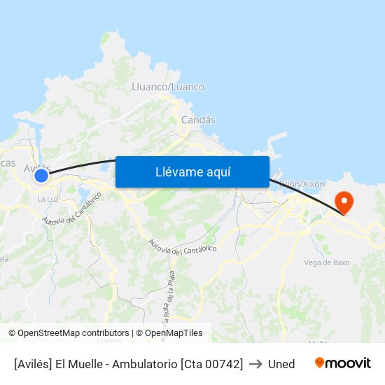 [Avilés]  El Muelle - Ambulatorio [Cta 00742] to Uned map