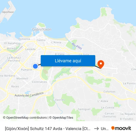 [Gijón/Xixón]  Schultz 147 Avda - Valencia [Cta 00787] to Uned map