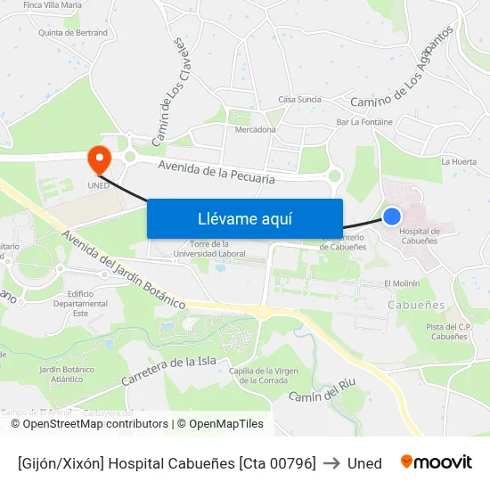 [Gijón/Xixón]  Hospital Cabueñes [Cta 00796] to Uned map