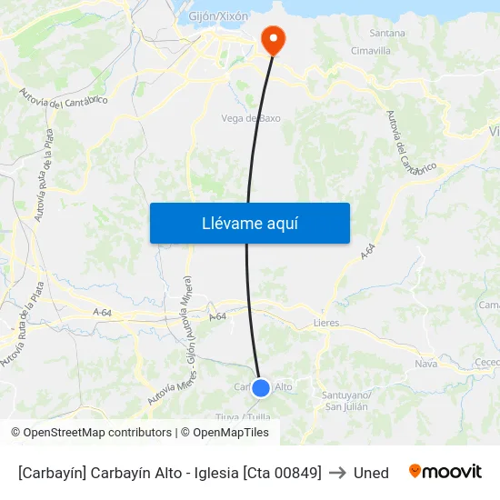 [Carbayín]  Carbayín Alto - Iglesia [Cta 00849] to Uned map
