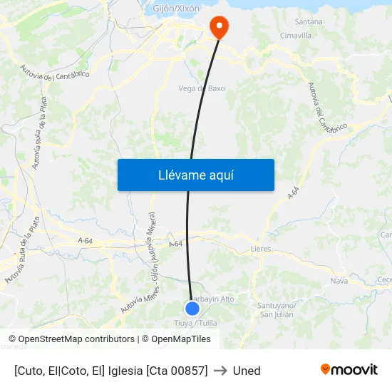 [Cuto, El|Coto, El]  Iglesia [Cta 00857] to Uned map