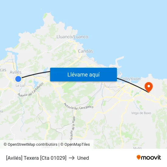 [Avilés]  Texera [Cta 01029] to Uned map