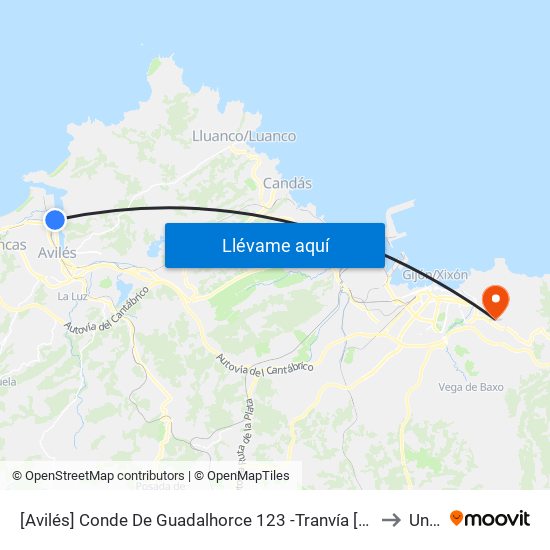 [Avilés]  Conde De Guadalhorce 123 -Tranvía [Cta 01043] to Uned map