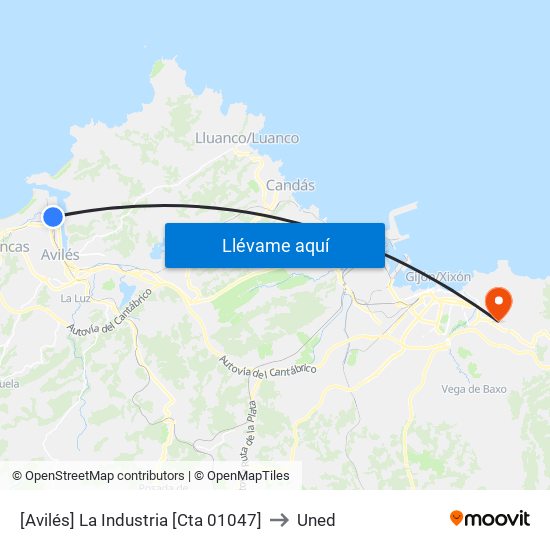 [Avilés]  La Industria [Cta 01047] to Uned map
