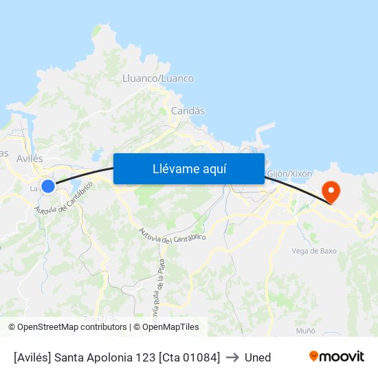 [Avilés]  Santa Apolonia 123 [Cta 01084] to Uned map