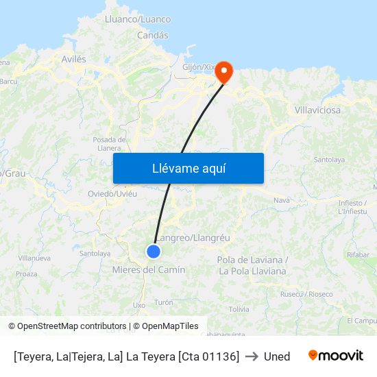 [Teyera, La|Tejera, La]  La Teyera [Cta 01136] to Uned map