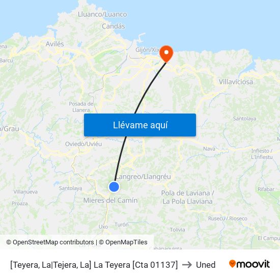 [Teyera, La|Tejera, La]  La Teyera [Cta 01137] to Uned map