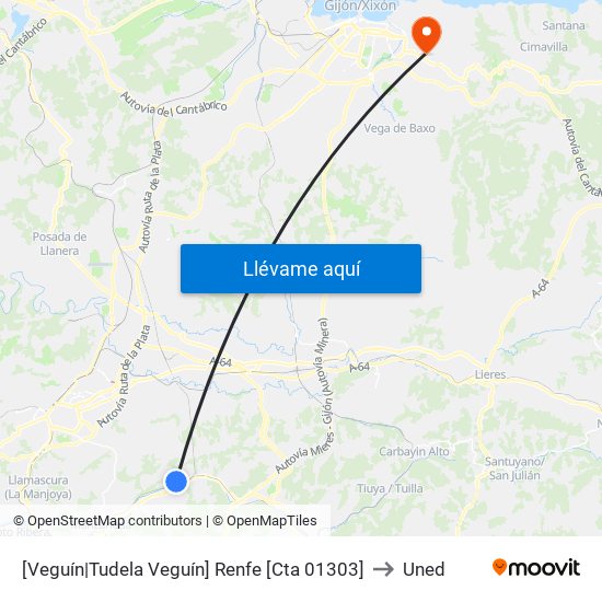 [Veguín|Tudela Veguín]  Renfe [Cta 01303] to Uned map