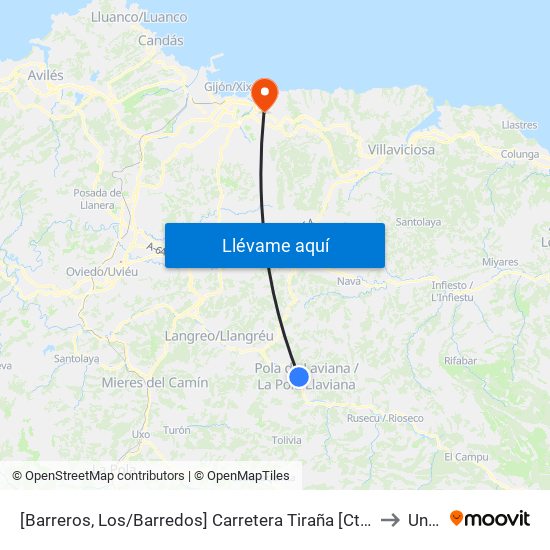 [Barreros, Los/Barredos]  Carretera Tiraña [Cta 01354] to Uned map
