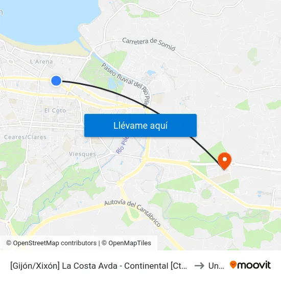 [Gijón/Xixón]  La Costa Avda - Continental [Cta 01552] to Uned map
