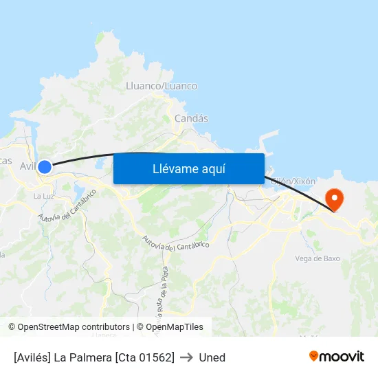 [Avilés]  La Palmera [Cta 01562] to Uned map