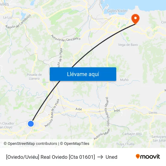 [Oviedo/Uviéu]  Real Oviedo [Cta 01601] to Uned map