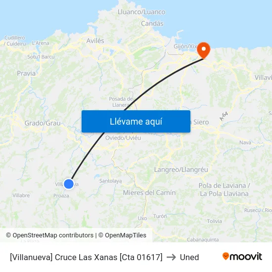 [Villanueva]  Cruce Las Xanas [Cta 01617] to Uned map