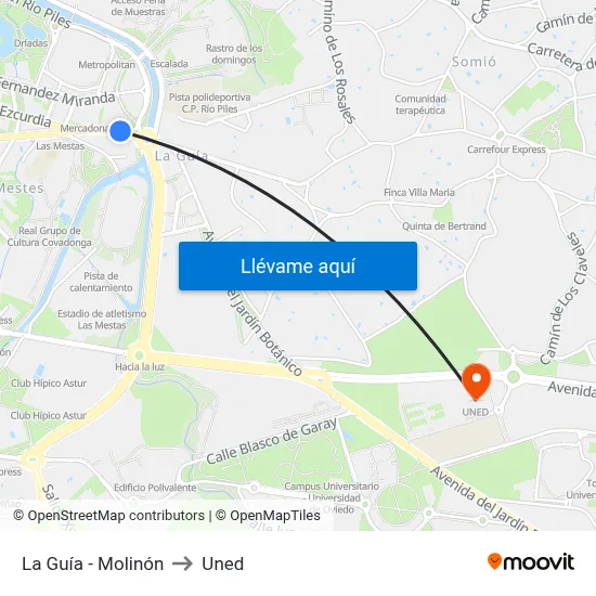 La Guía - Molinón to Uned map