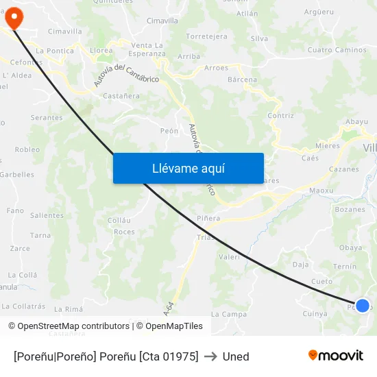 [Poreñu|Poreño]  Poreñu [Cta 01975] to Uned map
